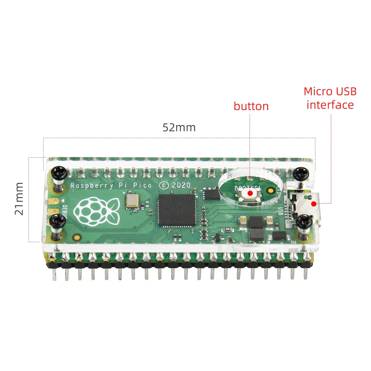 Acrylic protective case for Raspberry Pi Pico/Pico 2