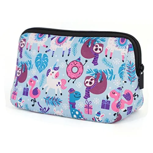 AJLTPA Cosmetic Bag Waterproof Neoprene Zipper Pouch Travel Portable Toiletry Makeup Bags Organizer Case for Women and Girls, Lollipop