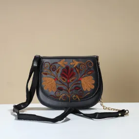 Authentic Kashmiri Crewel Embroidery Leather Sling Bag 53