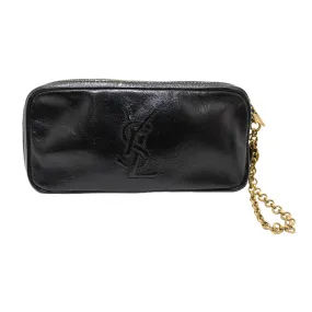 Authentic YSL Yves Saint Laurent Black Patent Leather Cosmestic Pouch Case Bag