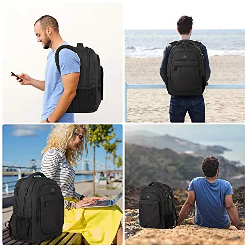 Backpack for School, Expandable 15.6 inch College Backpack for Boys Girls, Anti Theft Travel Backpack with USB Charging Port, Water Resistant Laptop Backpack Large Bookbag Gifts for Men Women, Black