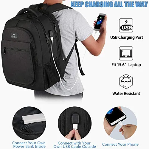 Backpack for School, Expandable 15.6 inch College Backpack for Boys Girls, Anti Theft Travel Backpack with USB Charging Port, Water Resistant Laptop Backpack Large Bookbag Gifts for Men Women, Black