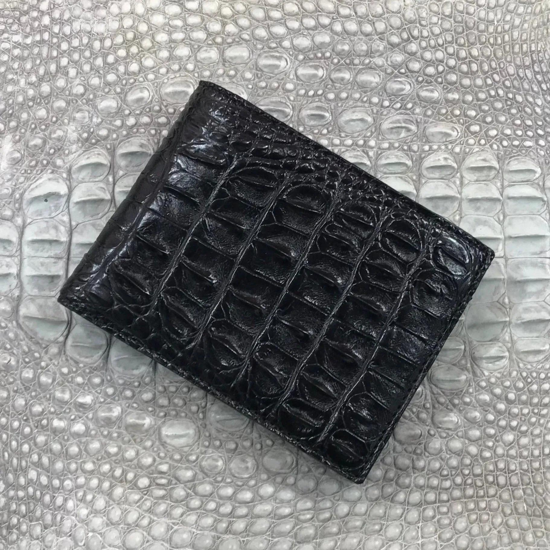 Black Alligator Skin Bifold Wallet For Men | Handmade Crocodile Leather Wallet RFID Blocking | VL5700