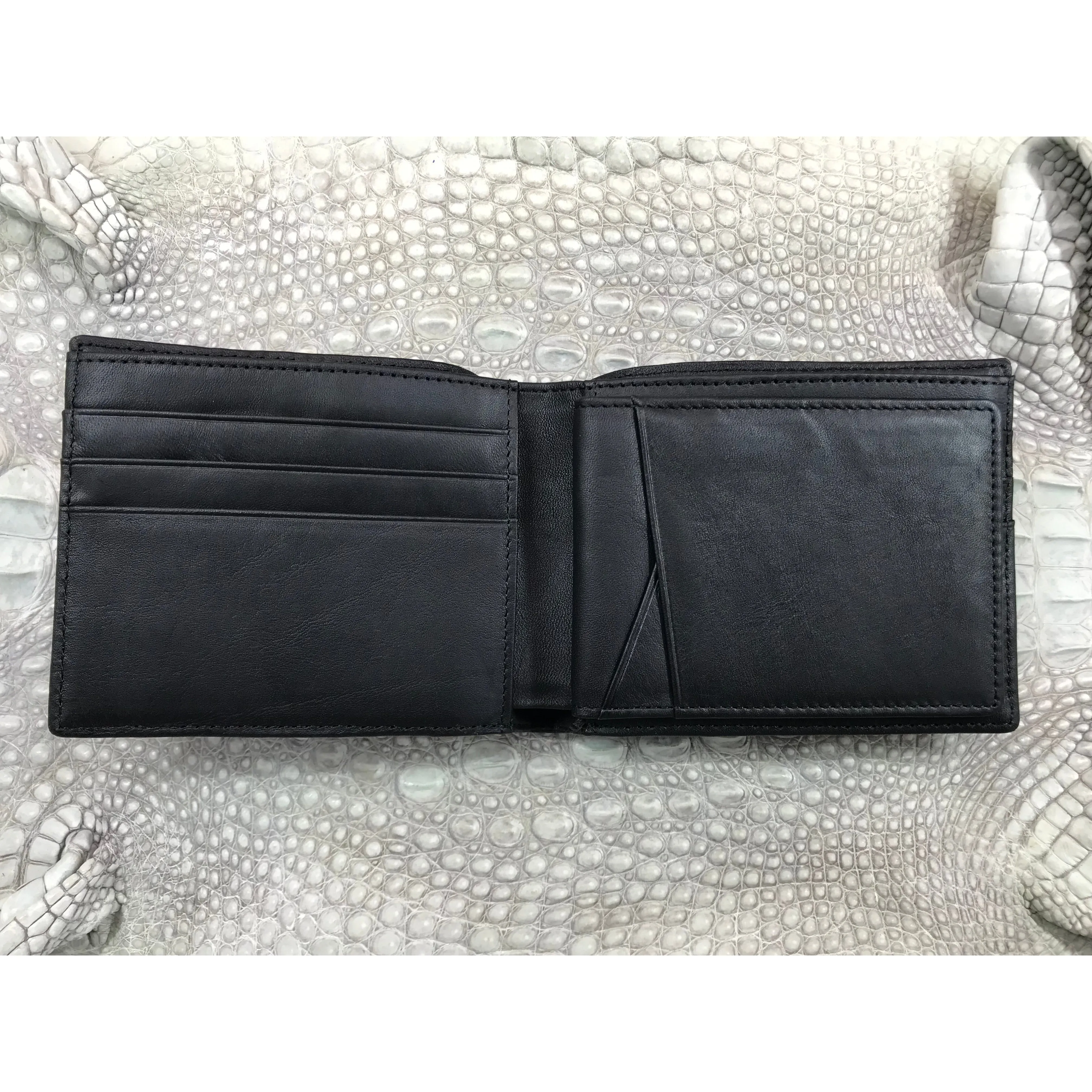 Black Alligator Skin Bifold Wallet For Men | Handmade Crocodile Leather Wallet RFID Blocking | VL5700