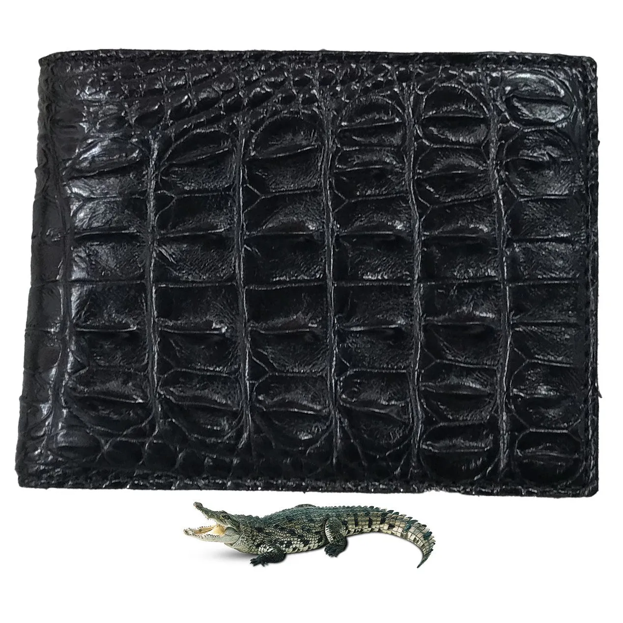 Black Alligator Skin Bifold Wallet For Men | Handmade Crocodile Leather Wallet RFID Blocking | VL5700