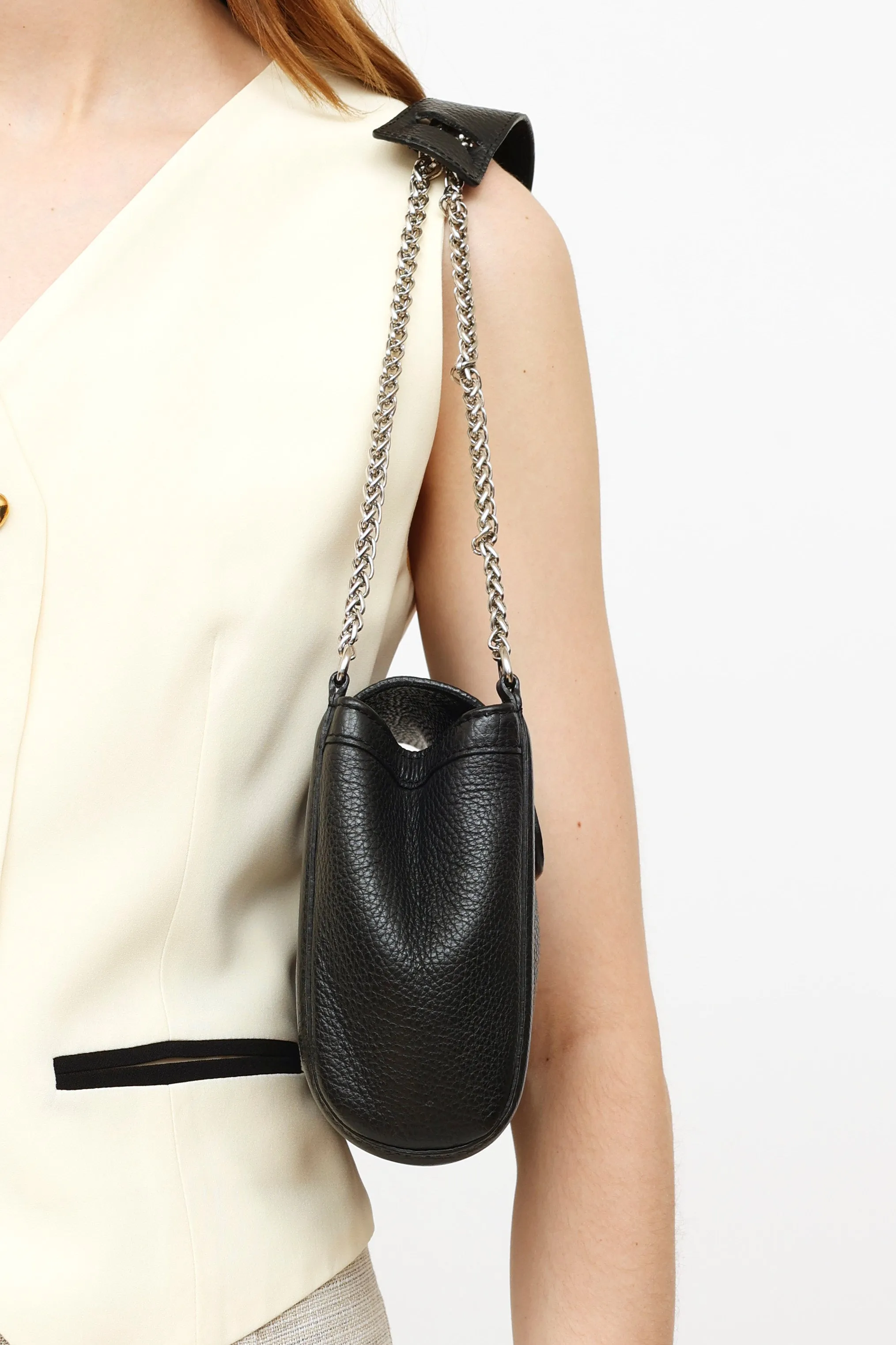 Black Leather Chain Shoulder Bag