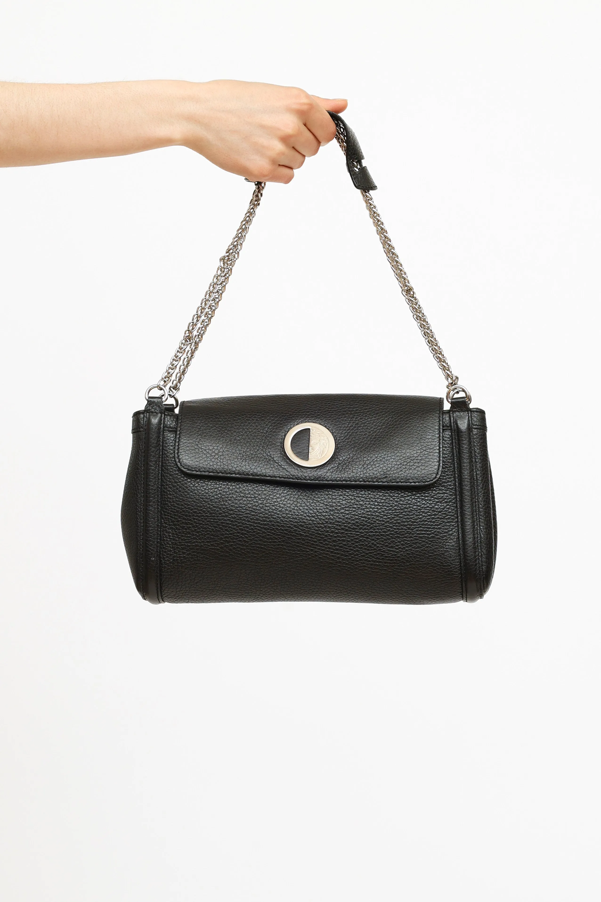 Black Leather Chain Shoulder Bag