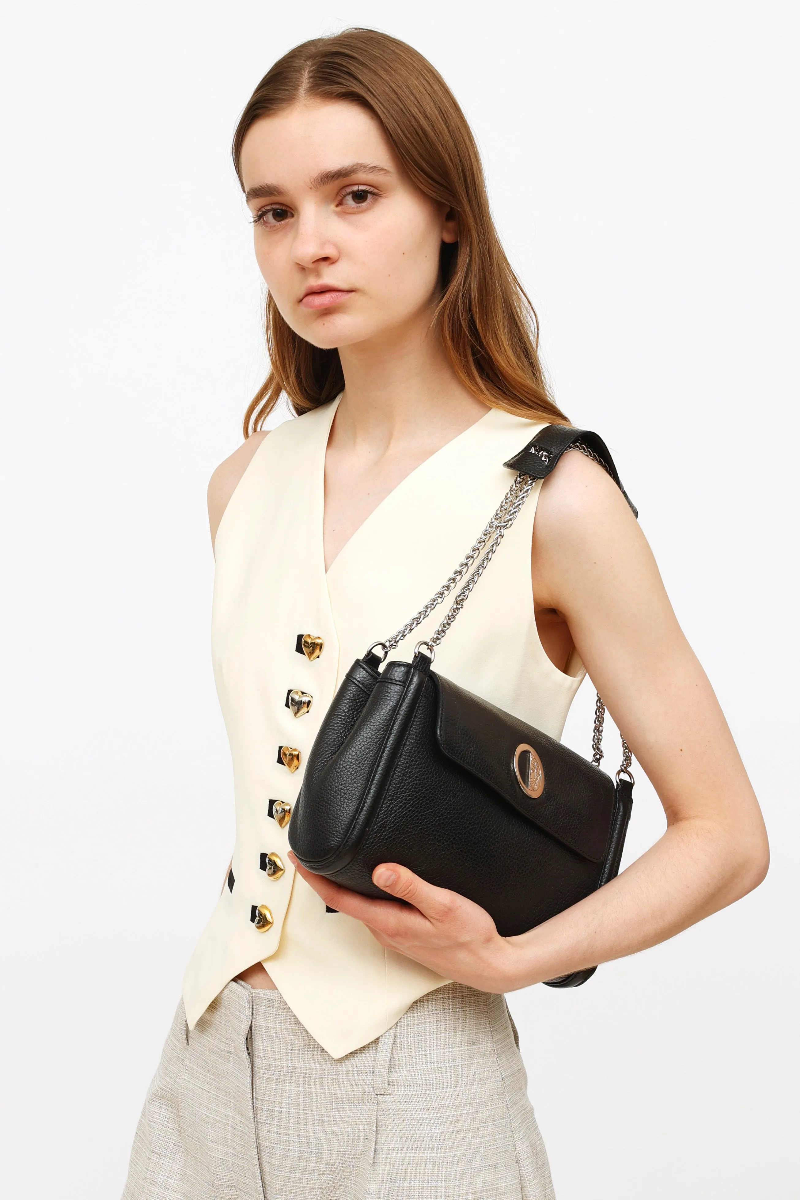 Black Leather Chain Shoulder Bag