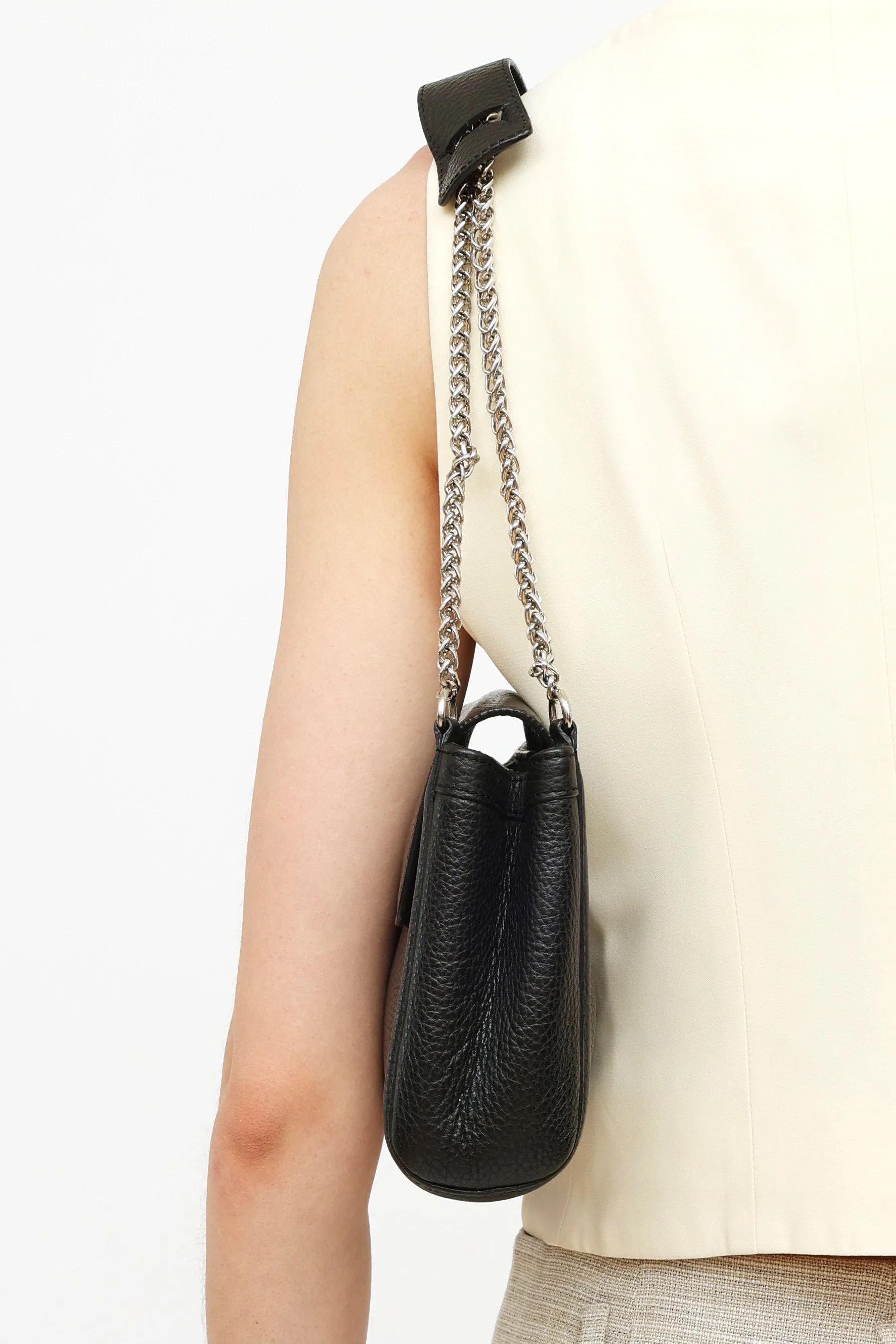 Black Leather Chain Shoulder Bag