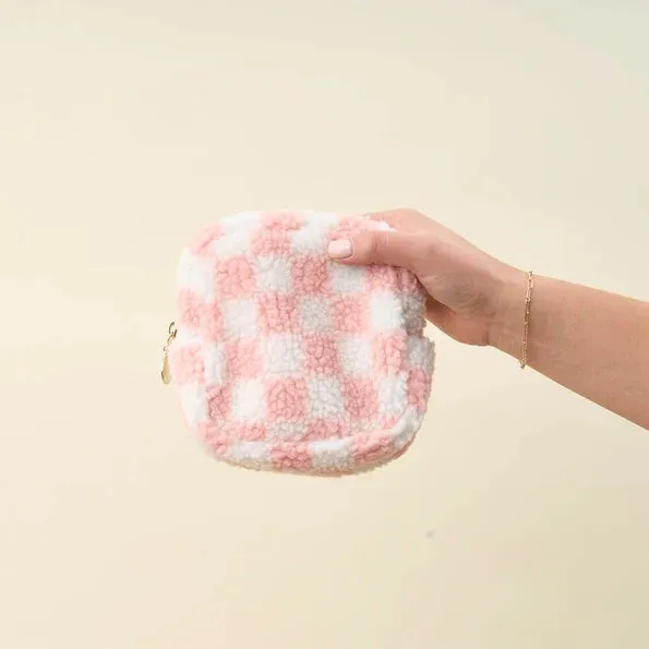 Blush Checkered Teddy Pouch