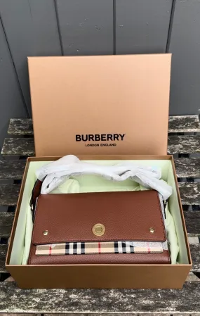 BURBERRY Camel Leather Classic Canvas Crossbody Bag