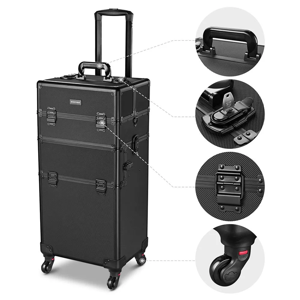 Byootique 2 in 1 Black Key-locked 4-Rolling Makeup Case