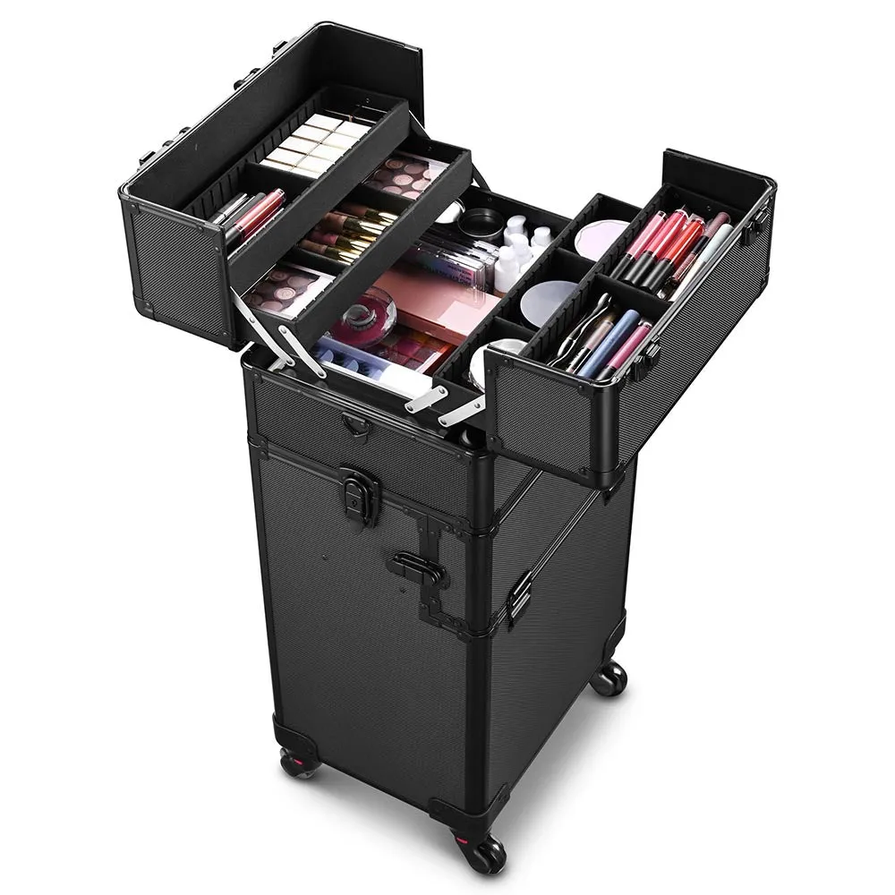 Byootique 2 in 1 Black Key-locked 4-Rolling Makeup Case