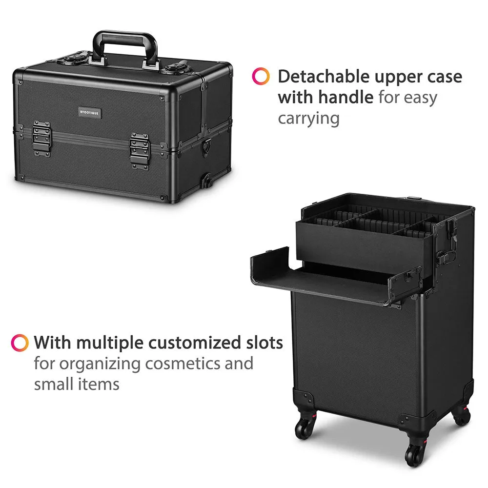 Byootique 2 in 1 Black Key-locked 4-Rolling Makeup Case