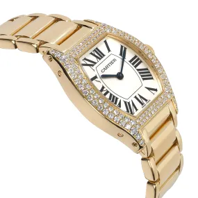 Cartier Silver Diamonds 18K Yellow Gold Tortue 2643 Worn  Women's Wristwatch 28mm