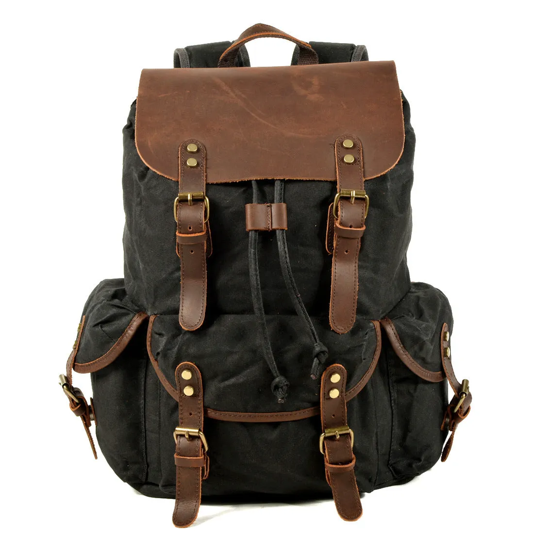 Casual Vintage Drawstrawing Waxed Canvas Hiking Rucksack 6105