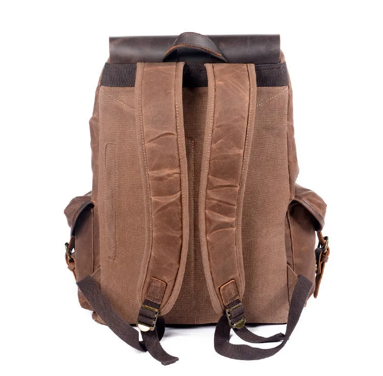 Casual Vintage Drawstrawing Waxed Canvas Hiking Rucksack 6105