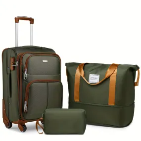 Classy Lightweight Soft Edge 3 Piece Luggage Set - Expandable 20 Inch Carry On Luggage 22x14x9 with TSA Lock Wheels