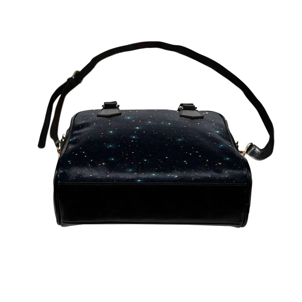 Constellation Purse, Space Galaxy Stars Black Blue Pattern Small Crossbody Shoulder Zip Bag Vegan Leather Women Designer Handbag Ladies Bag