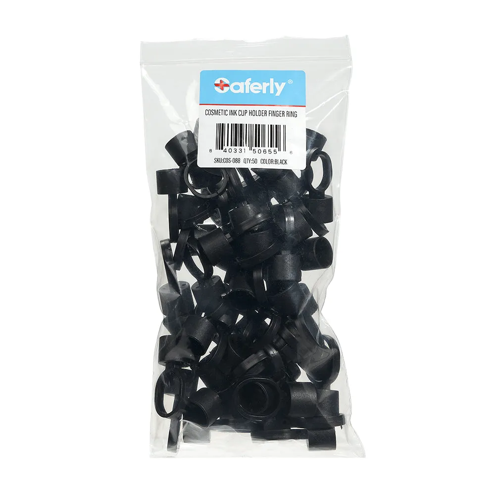 Cosmetic Ink Cup Holder Finger Ring — Black — Bag of 50