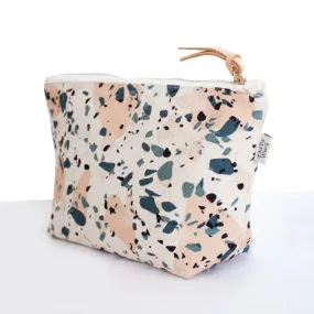 Cotton Canvas Cosmetic / Make-up Bag - Terrazzo Blue Peach II