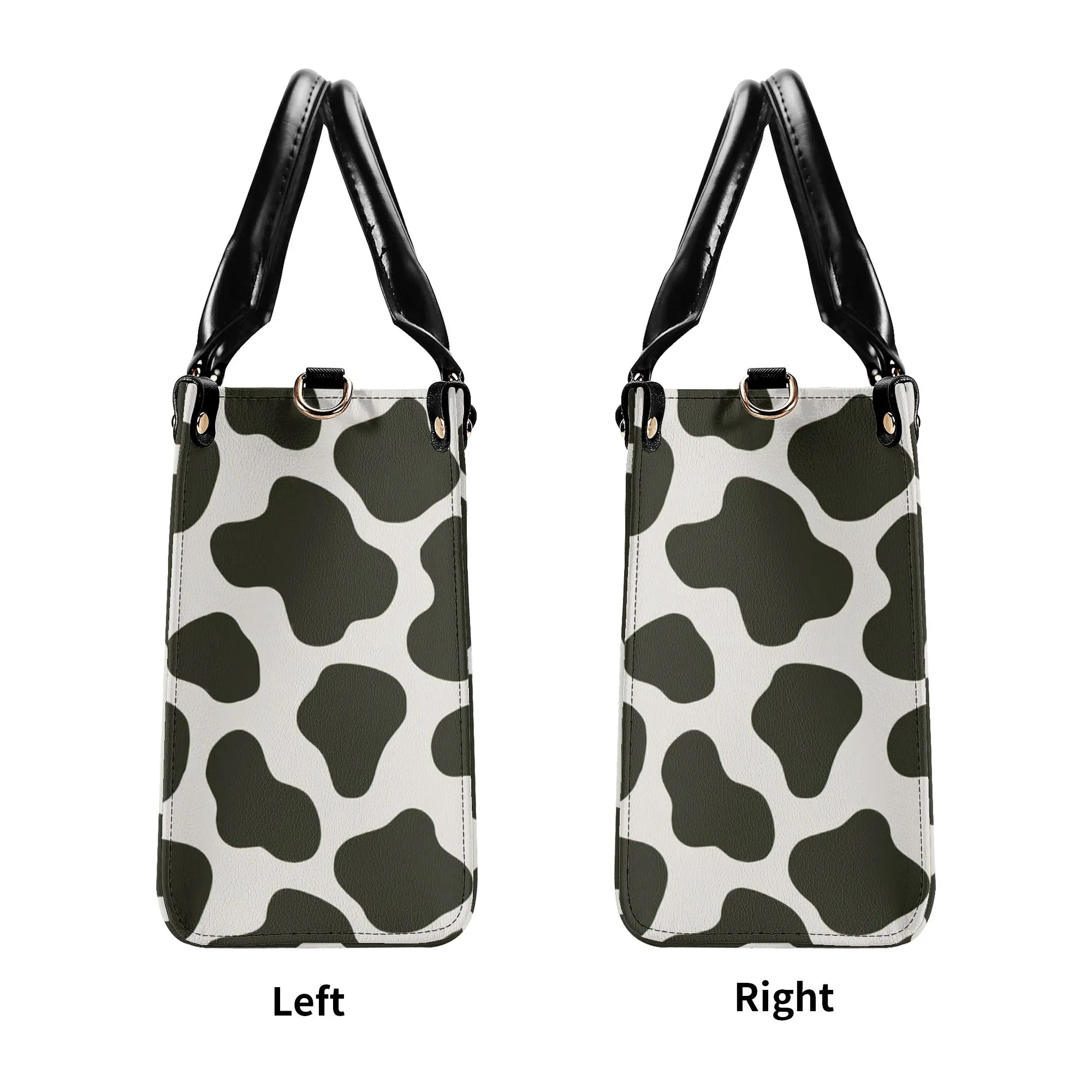 Cow Print Shoulder Purse, Animal Black White Pattern Crossbody Vegan Leather Top Handle Handbag Small Large Bag Women Ladies Designer Tote