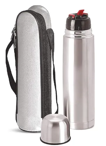 Crystal Zone Double Wall Vacuum Insulated 2 Pieces Stainless Steel Flip Lid 1000 ml and 500ml, Pack of 2 Bottle with Cover.