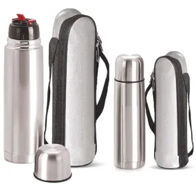 Crystal Zone Double Wall Vacuum Insulated 2 Pieces Stainless Steel Flip Lid 1000 ml and 500ml, Pack of 2 Bottle with Cover.