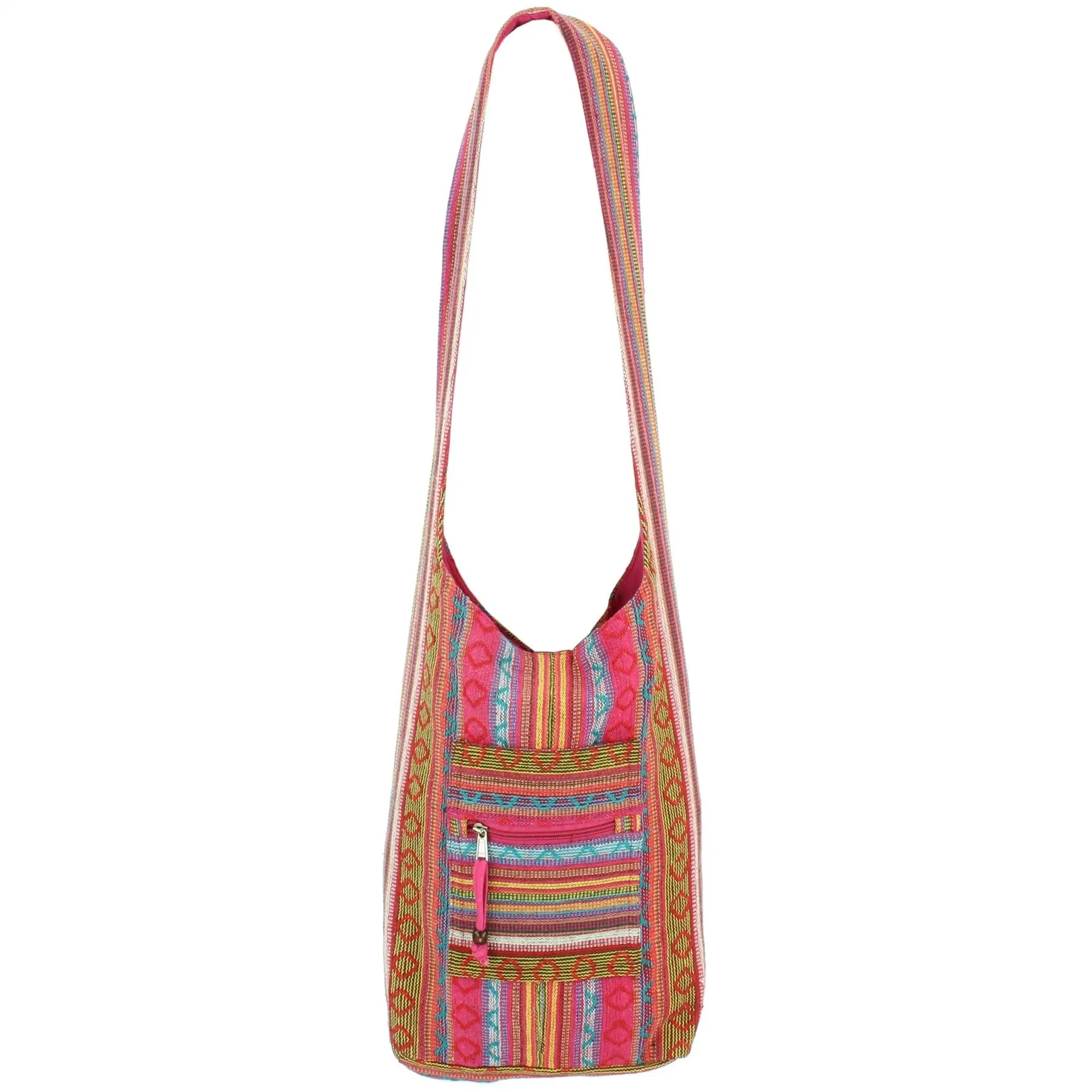 Diamond Pattern Canvas Sling Shoulder Bag - Pink