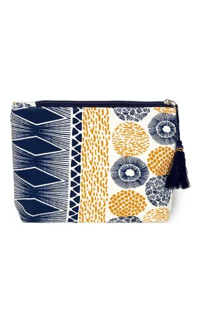 EAB0205 Navy Abstract Print Tassel Cosmetic Pouch Bag