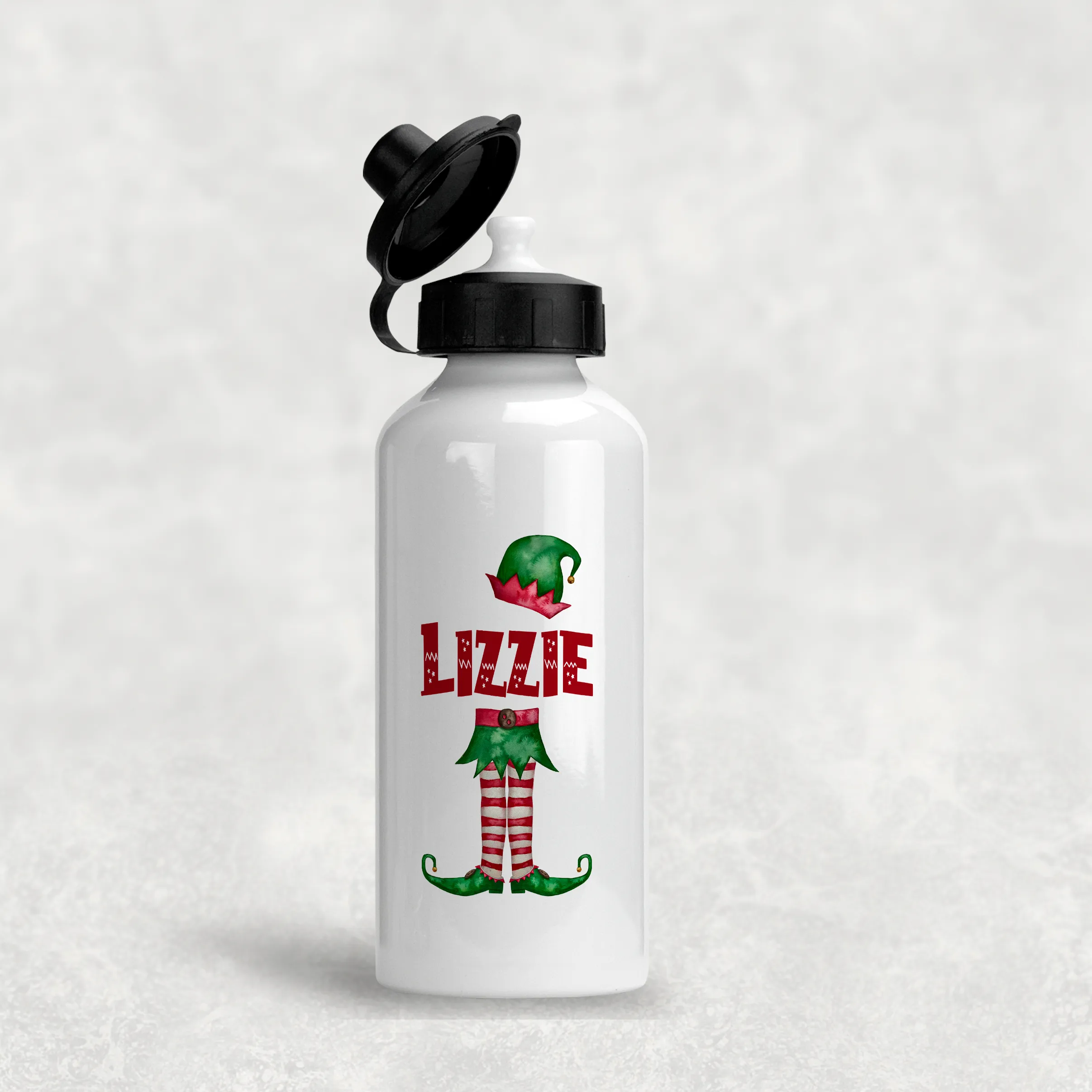 Elf Christmas Personalised Aluminium Water Bottle 400/600ml