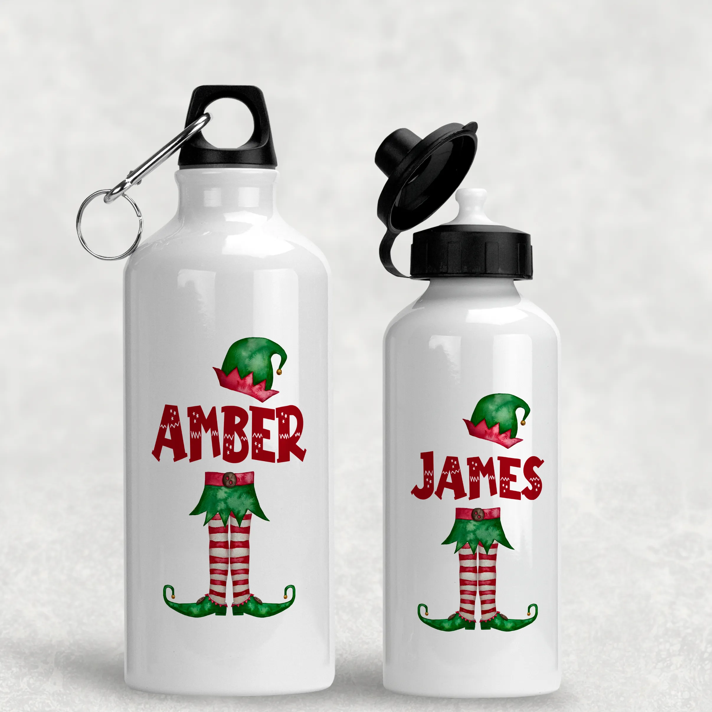 Elf Christmas Personalised Aluminium Water Bottle 400/600ml