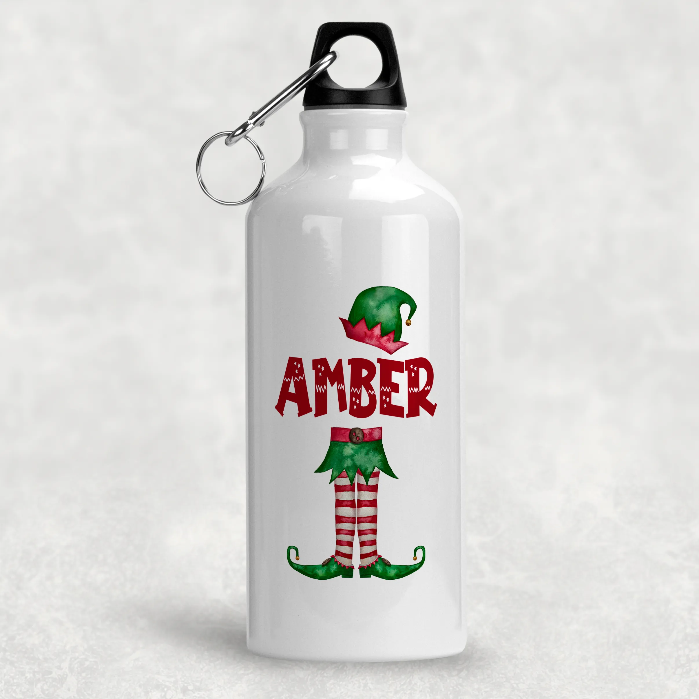 Elf Christmas Personalised Aluminium Water Bottle 400/600ml