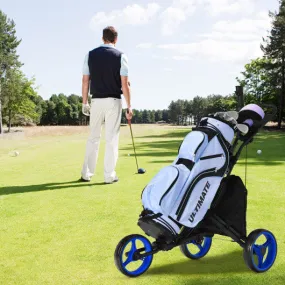 Folding 3 Wheels Golf Push Cart with Bag Scoreboard Adjustable Handle-Blue