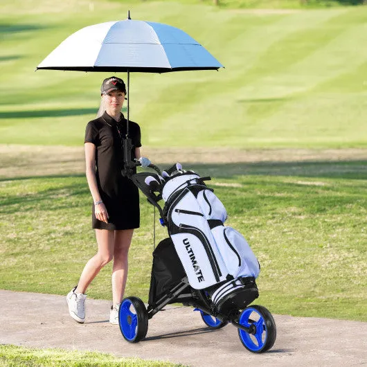 Folding 3 Wheels Golf Push Cart with Bag Scoreboard Adjustable Handle-Blue