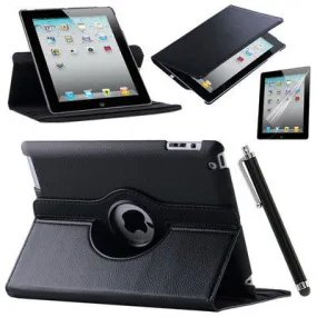 For Case Apple iPad 2 iPad 3 iPad 4 PU Leather Smart Stand Flip Case Cover 360 Rotating Screen Protector Film Stylus Pen Gifts