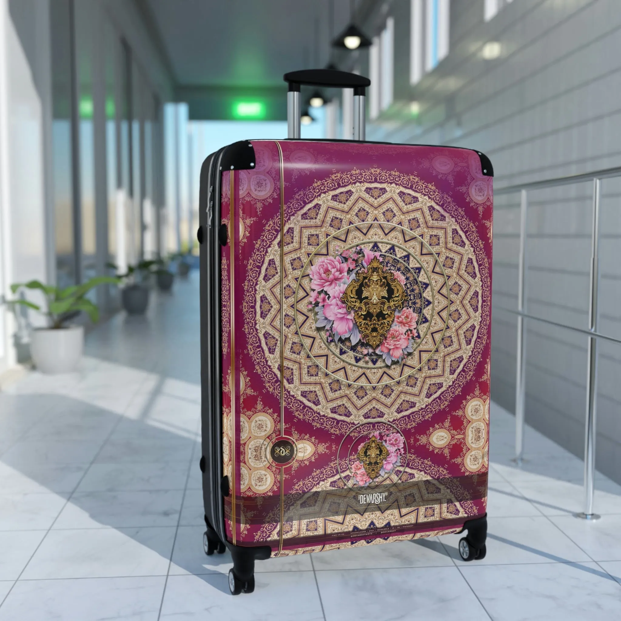 Fuchsia Mandala Suitcase 3 Sizes Carry-on Suitcase Pink Floral Luggage Hard Shell Travel Suitcase | 10357B