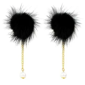 Fur Ball Drop Earrings