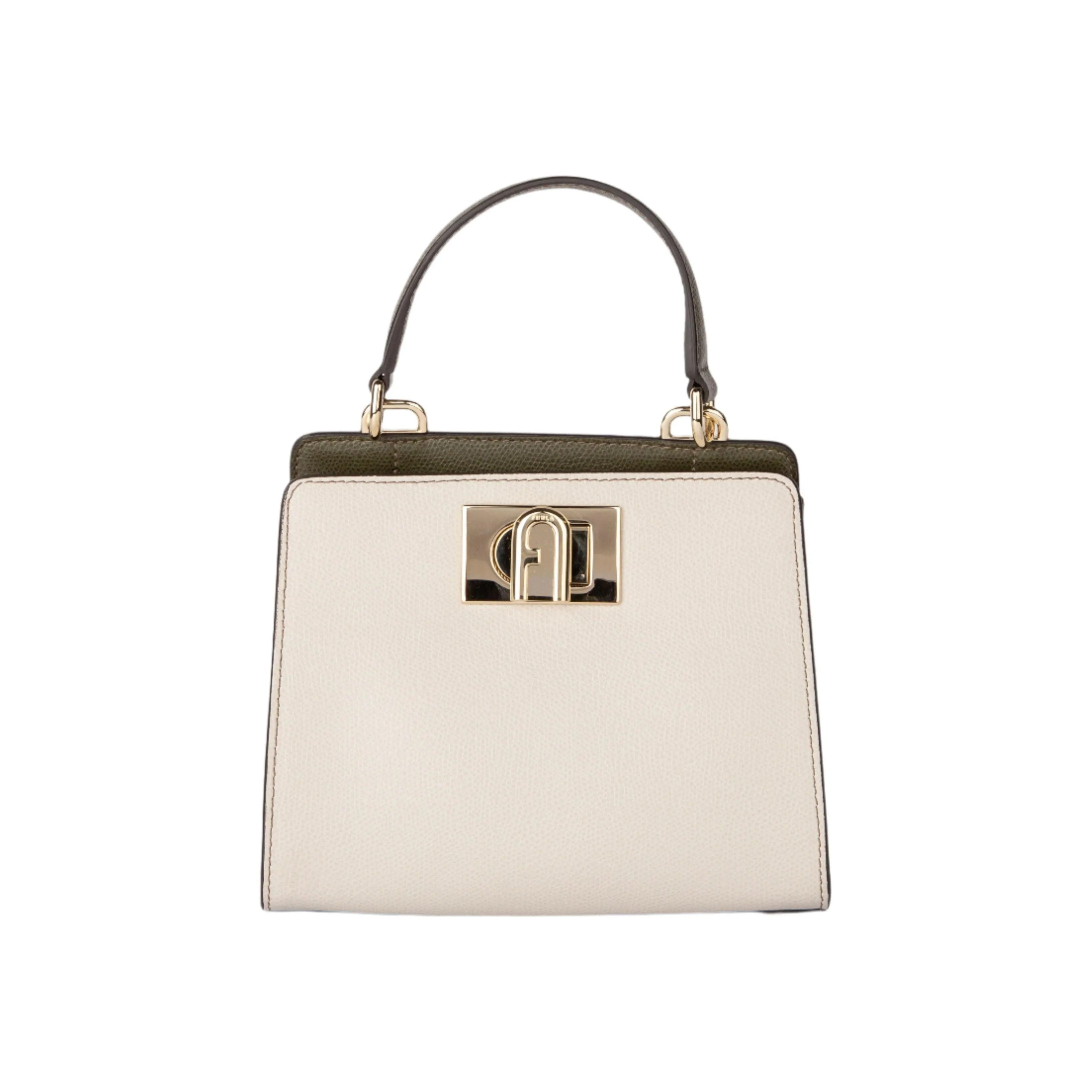 Furla Mini Top Handle - White, Brown Leather