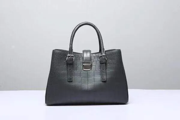 Genuine Crocodile  Leather Top Handle Tote With Crossbody Strap Grey