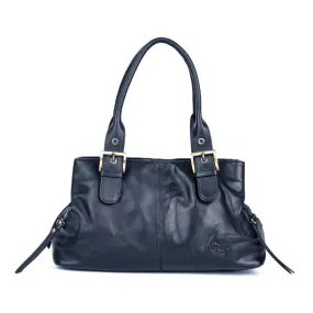 Gigi Buckle Handle Satchel Bags Leather Black Colour For Women