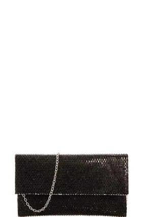 GLOSSY TEXTURED CLUTCH WITH CHAIN