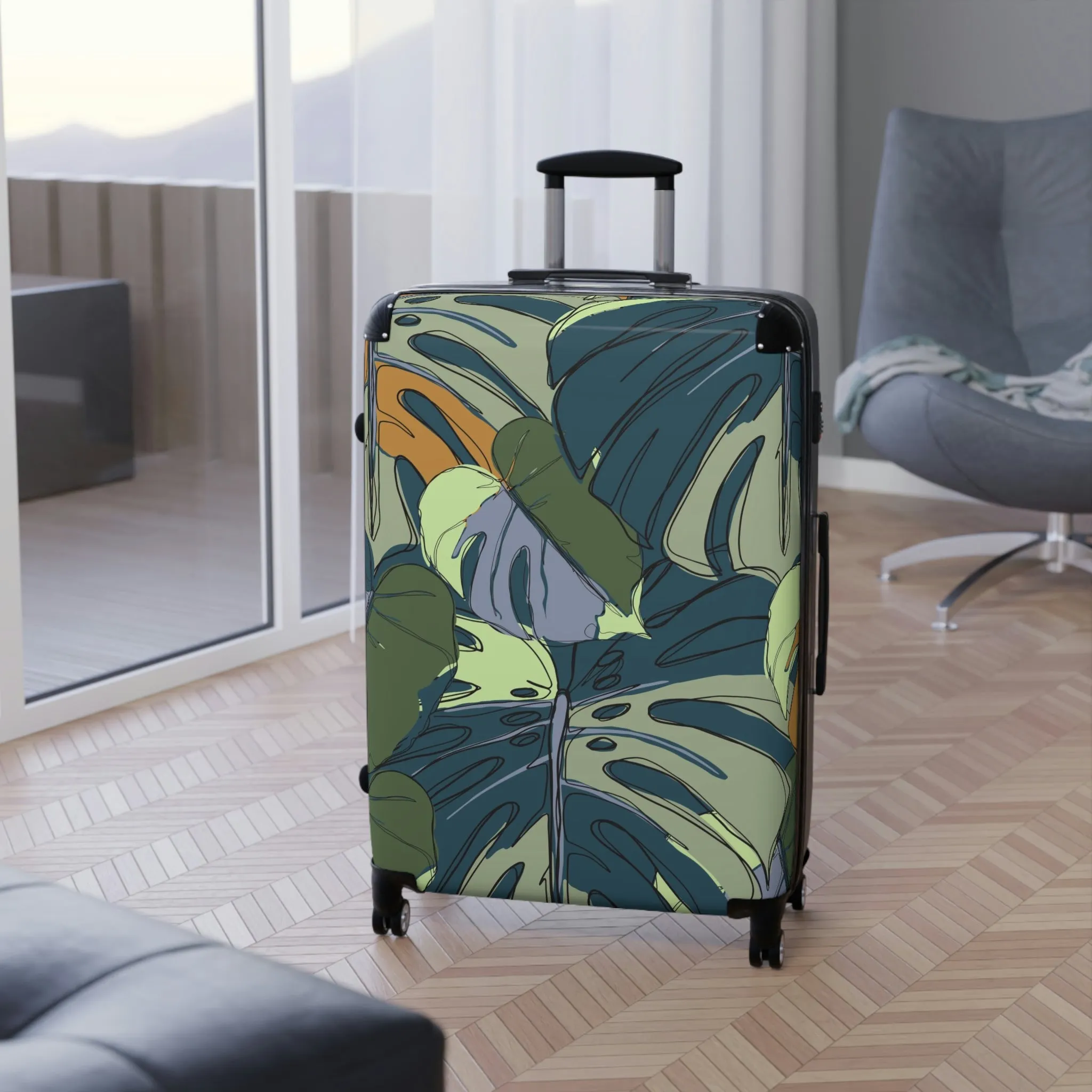 Hawaii Monstera Collection Suitcases, Tropical Custom Designed Monstera Leaf Suitcases