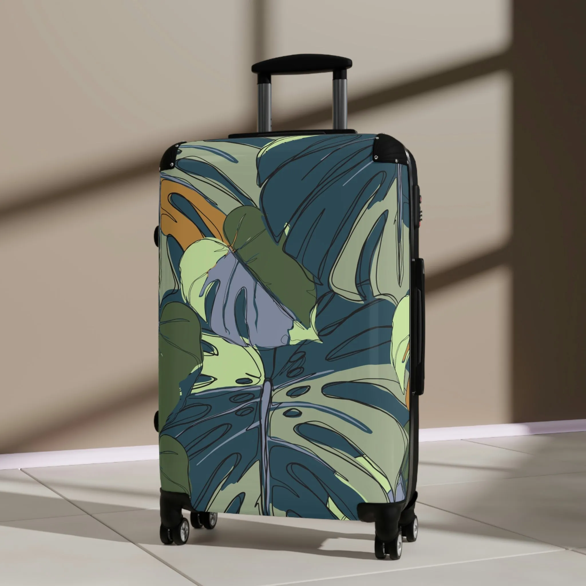 Hawaii Monstera Collection Suitcases, Tropical Custom Designed Monstera Leaf Suitcases