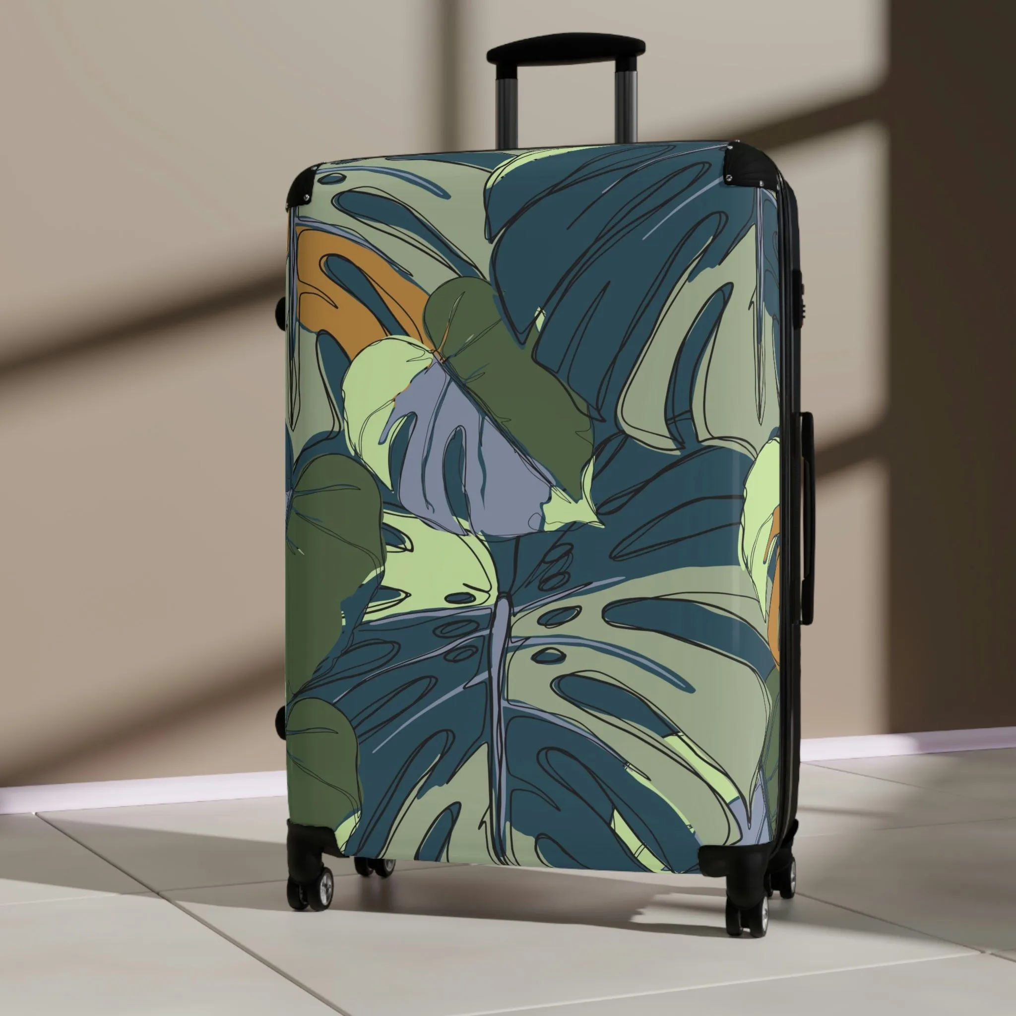 Hawaii Monstera Collection Suitcases, Tropical Custom Designed Monstera Leaf Suitcases