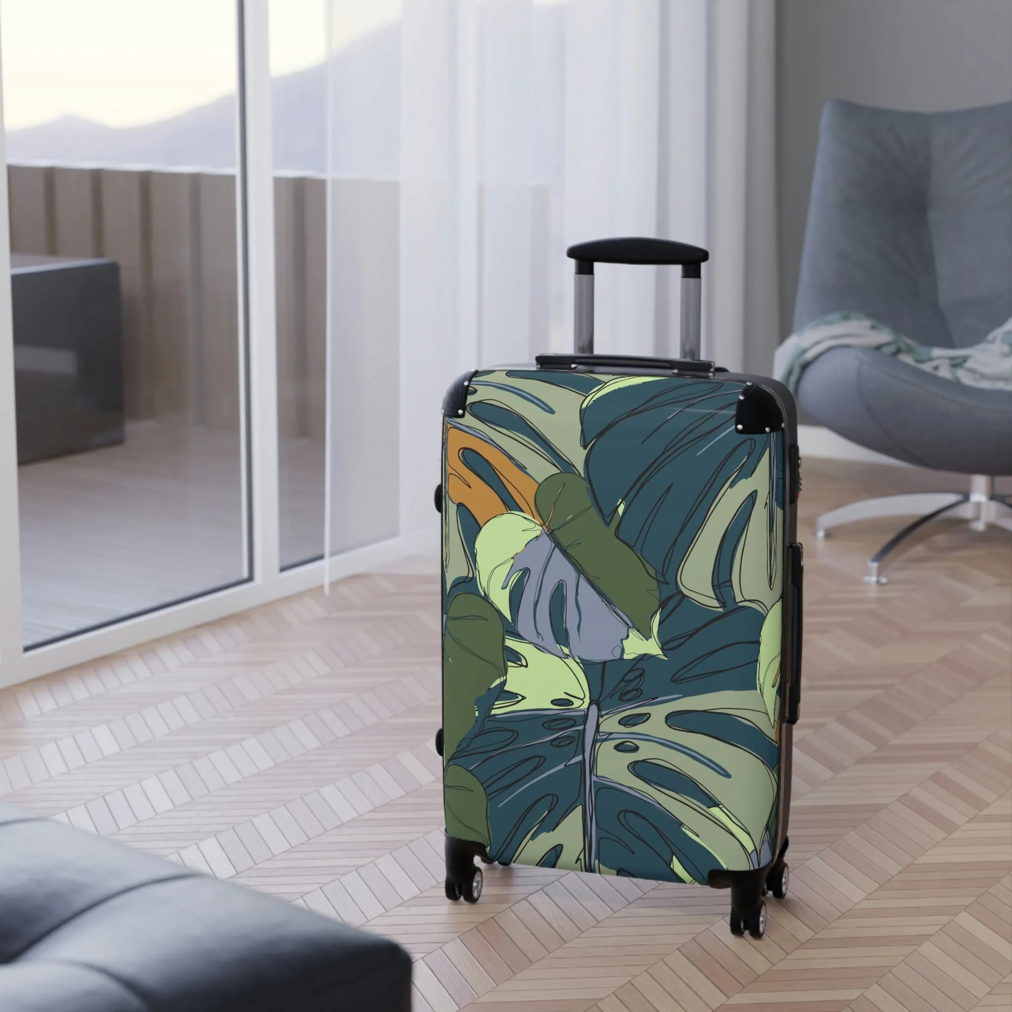 Hawaii Monstera Collection Suitcases, Tropical Custom Designed Monstera Leaf Suitcases