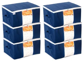 Heart Home Clothing Storage Bags, Under Bed Foldable Organizer, Store Blankets, Clothes With Tranasparent Window- Pack of 6 (Navy Blue)-HS_38_HEARTH21713