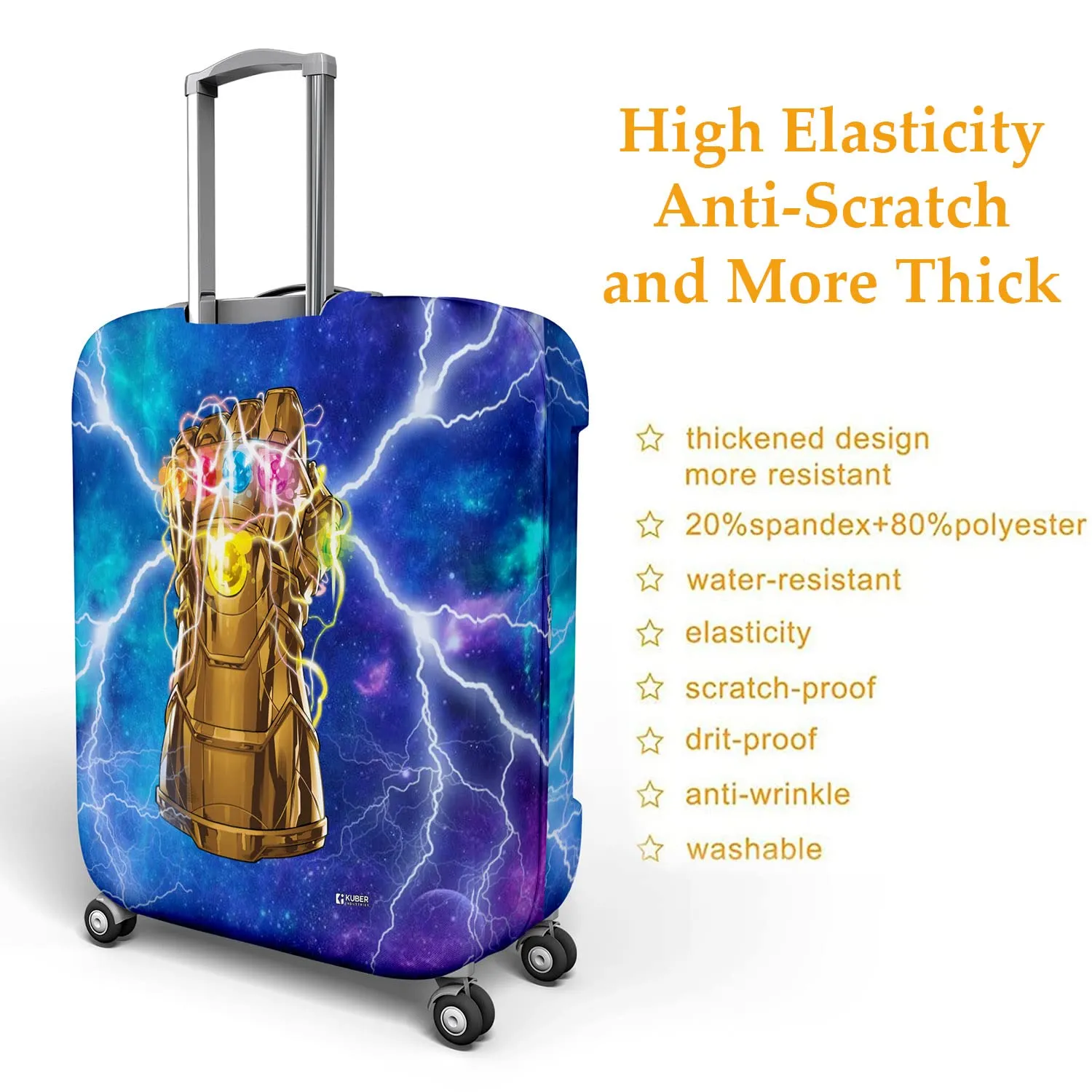 Heart Home Marvel The Infinity Gauntlet Luggage Cover | Polyester Travel Suitcase Cover | Washable | Stretchable Suitcase Protector | 26-30 Inch | Large | Sky Blue