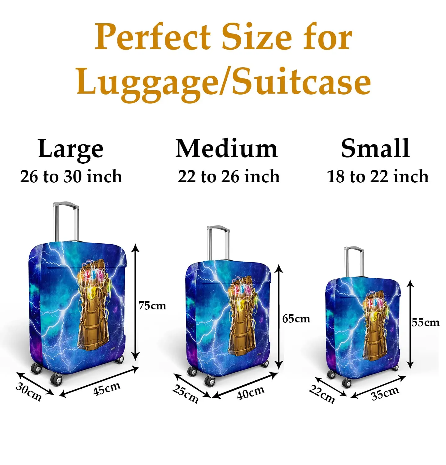 Heart Home Marvel The Infinity Gauntlet Luggage Cover | Polyester Travel Suitcase Cover | Washable | Stretchable Suitcase Protector | 26-30 Inch | Large | Sky Blue