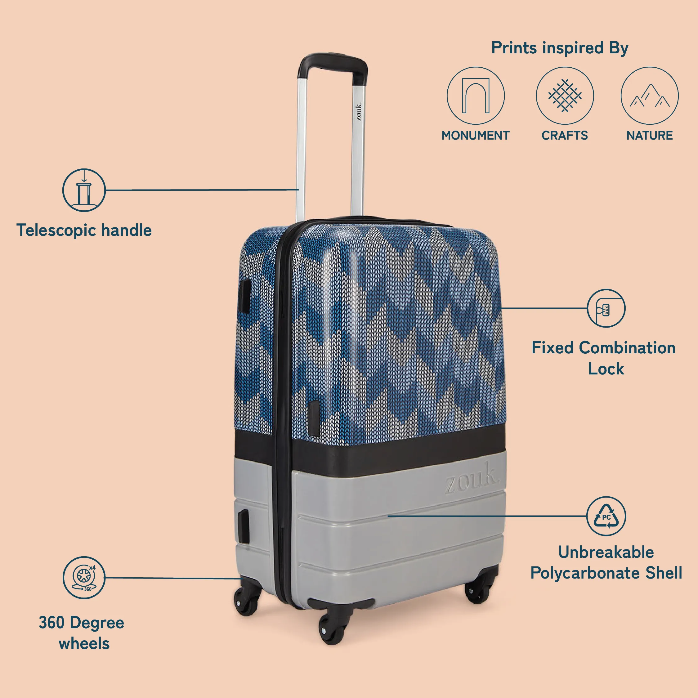 Himachal Chevron Grey Raahi Trolley Bag